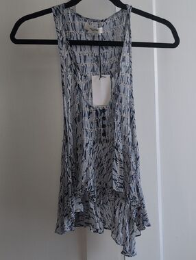 Isabel Marant Blue Patterned Sleeveless Ruffled Tank Top - NWT